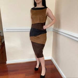 Vintage Joseph Ribkoff Faux Suede Layered Dress in Camel/Brown